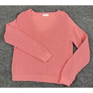 Velvet Graham & Spencer Womens Pink Knit V-Neck Sweater Medium Cotton